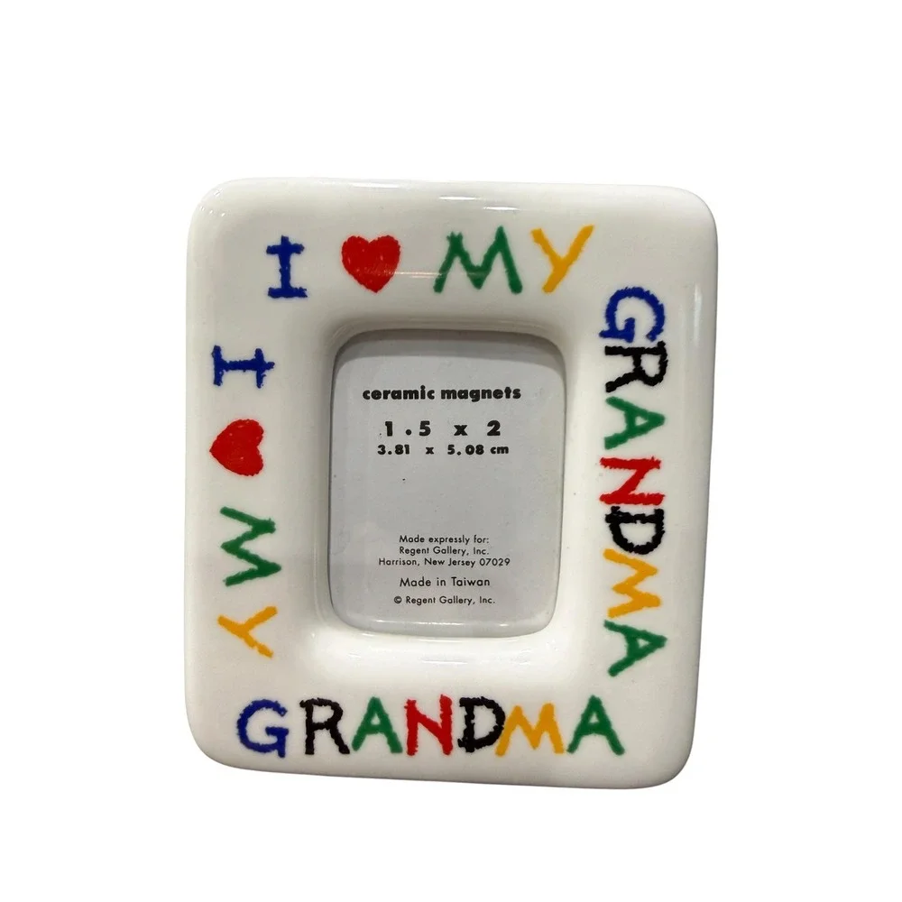 Vintage I Love My Grandma Grandpa Ceramic Magnet Picture Frames Set Pair Taiwan